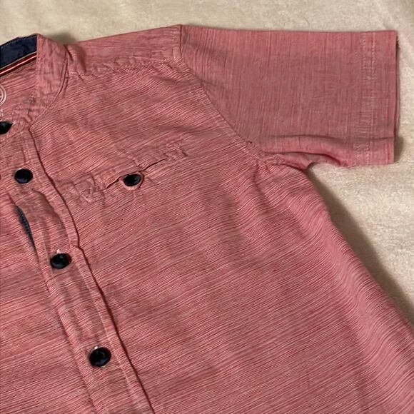 Size 6/7 Wonder Nation pink & blue short sleeve 100% cotton button down shirt - Picture 4 of 16